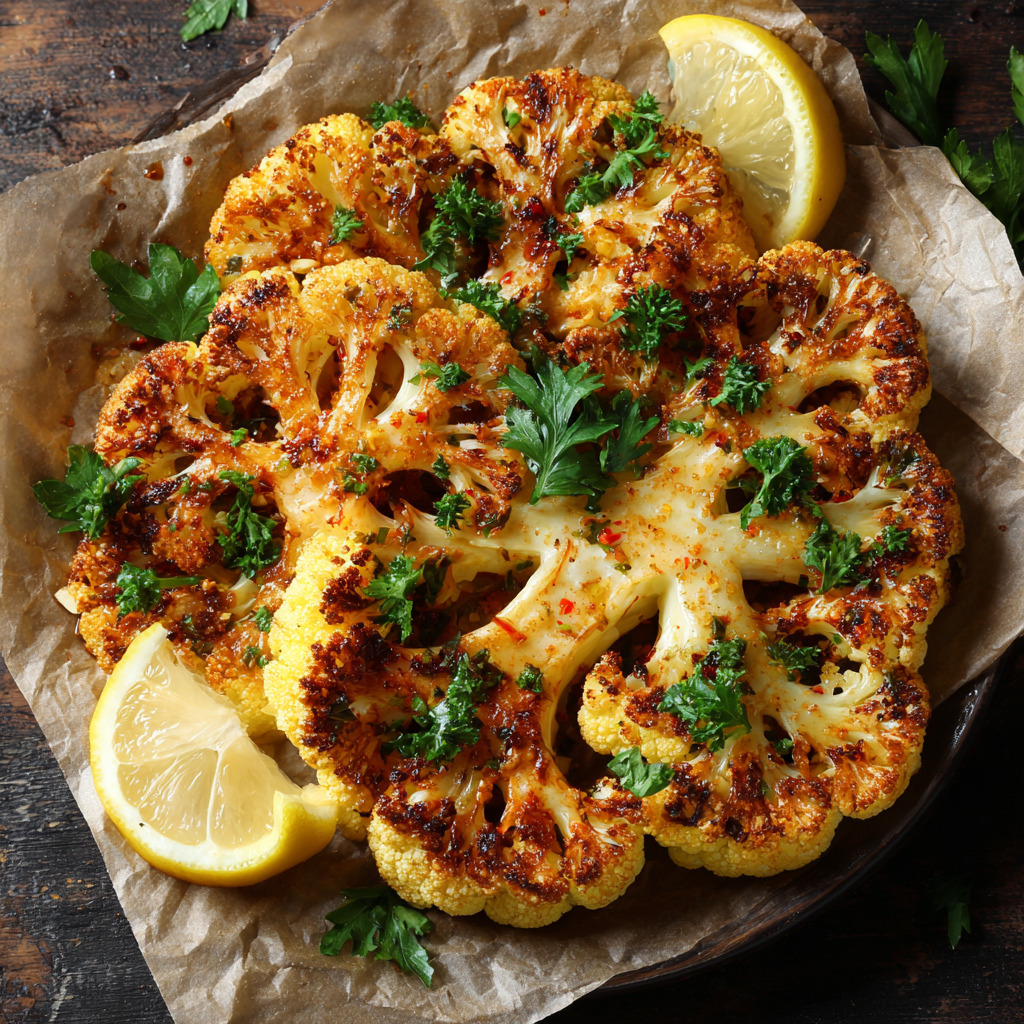 Cauliflower Steaks with Herby Lemon Butter - Cauliflower Steaks