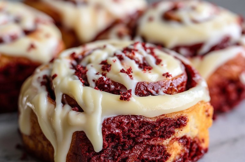 Red Velvet Cinnamon Rolls with Cream Cheese Frosting