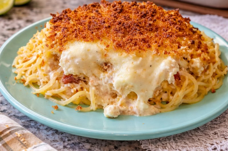 Creamy Baked Cream Cheese Spaghetti Casserole