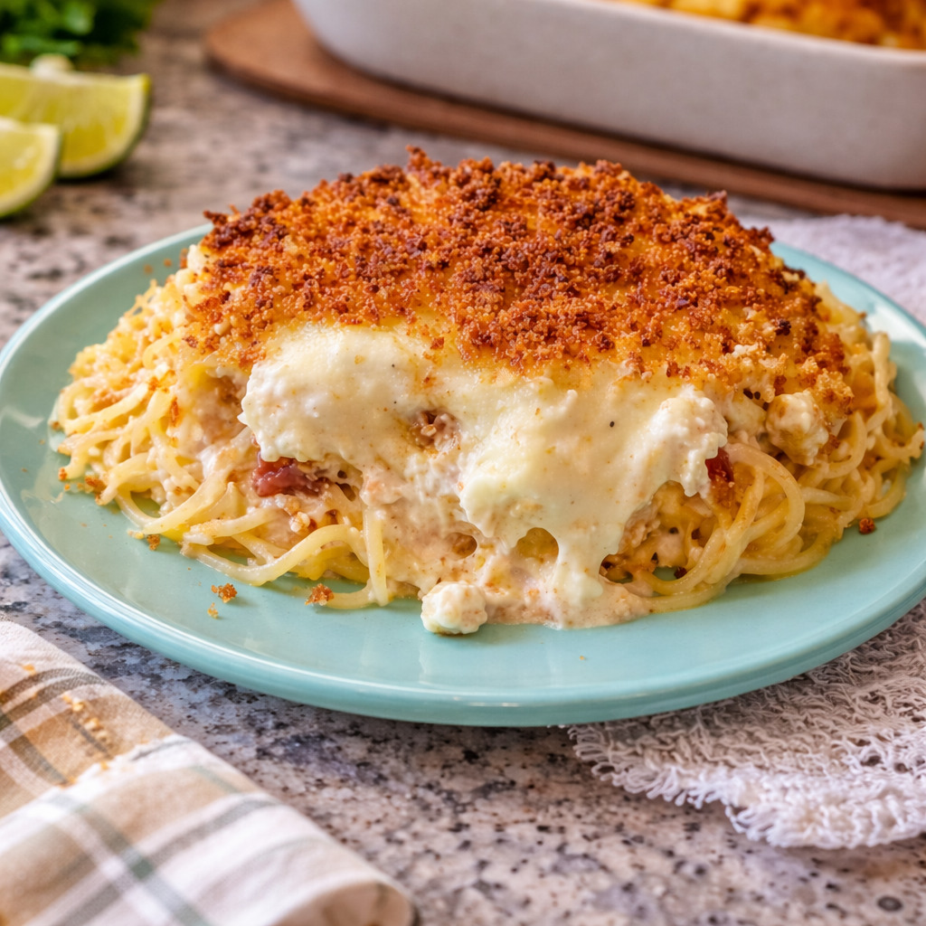 Creamy Baked Cream Cheese Spaghetti Casserole - PP13 Thumb Creamy Baked Cream Cheese Spaghetti Casserole