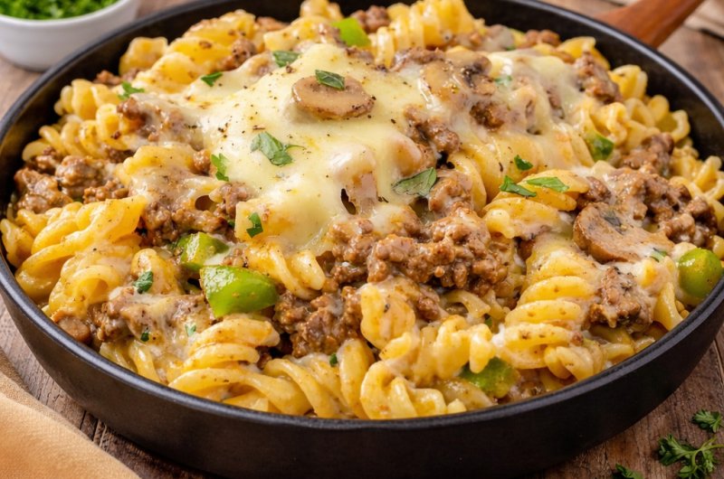Creamy Philly Cheesesteak Pasta Dish