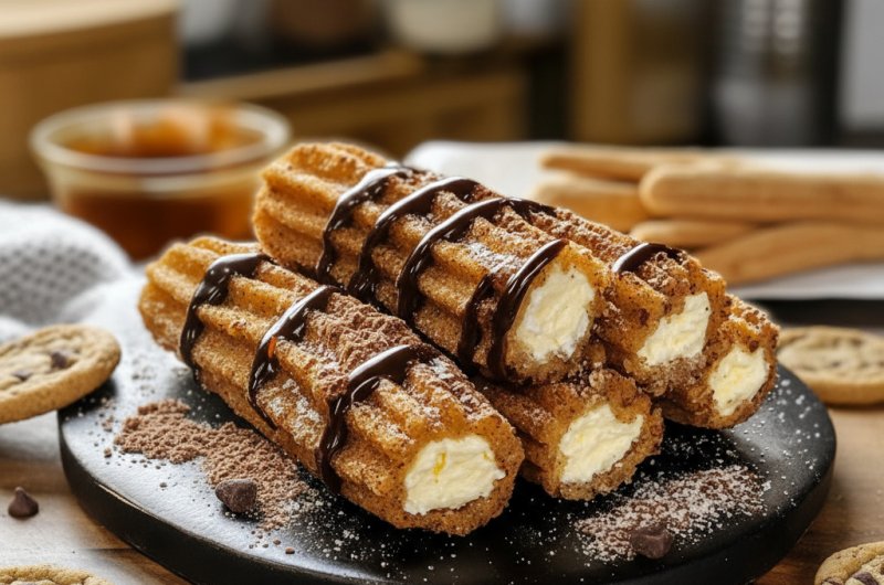Decadent Cookie Dough Cheesecake Stuffed Churros