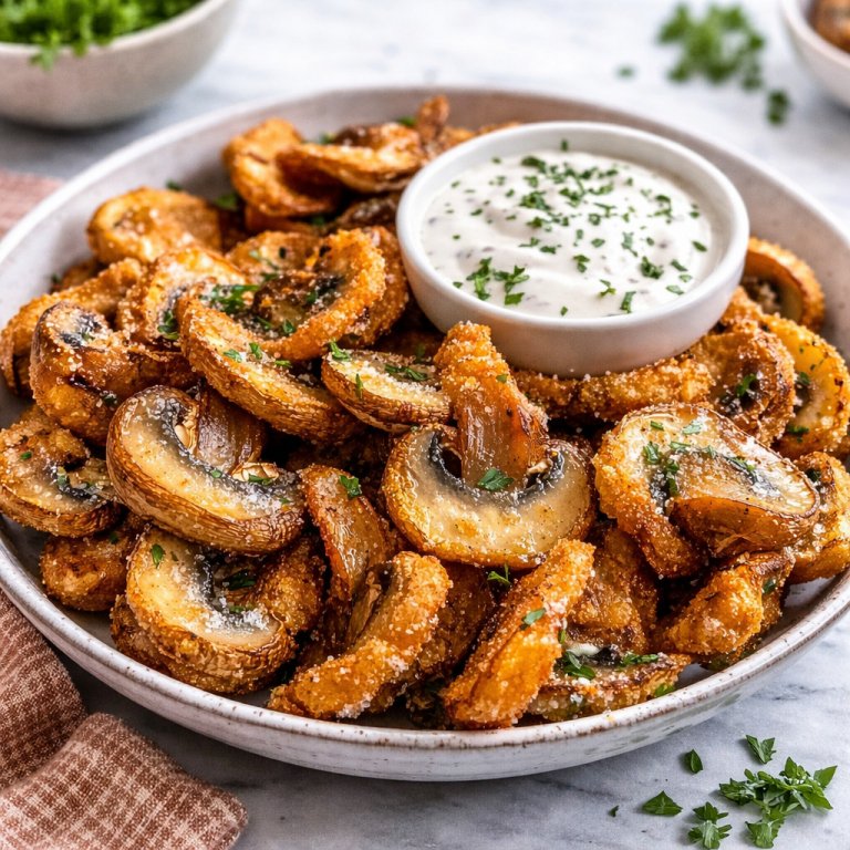 Crispy Fried Sliced Mushrooms With Ranch