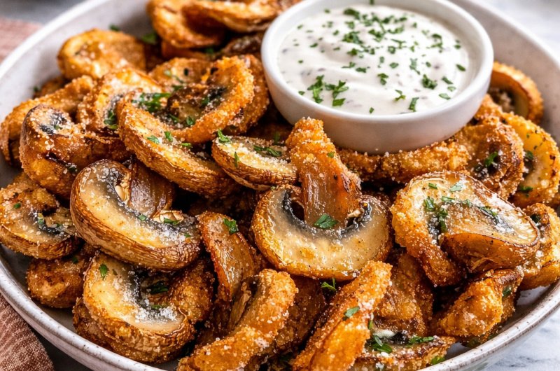 Crispy Fried Sliced Mushrooms With Ranch