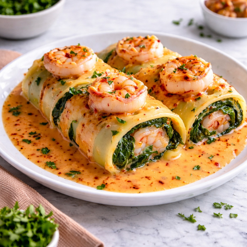 Creamy Shrimp And Spinach Stuffed Pasta Rolls With Roasted Red Pepper Cream - PP26 Thumb Creamy Shrimp And Spinach Stuffed Pasta Rolls With Roasted Red Pepper Cream
