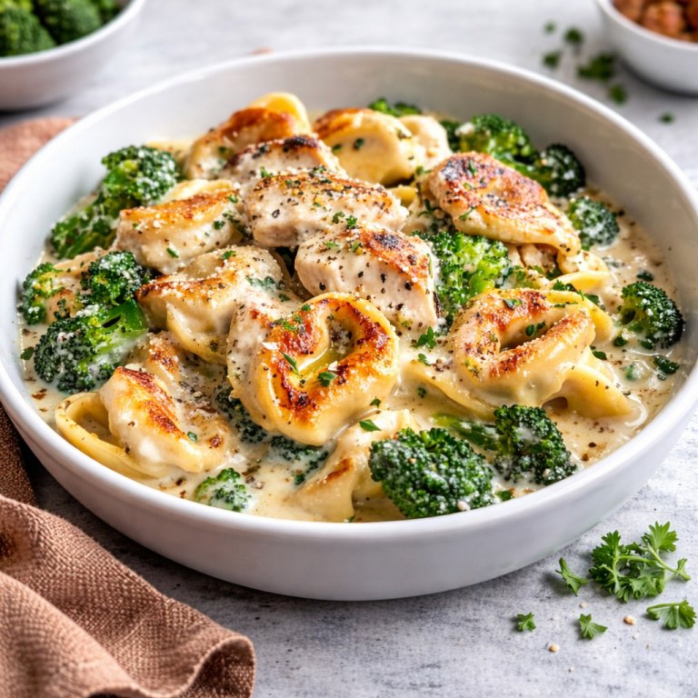 Creamy Garlic Parmesan Tortellini With Chicken And Broccoli