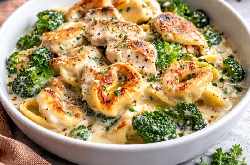 Creamy Garlic Parmesan Tortellini With Chicken And Broccoli